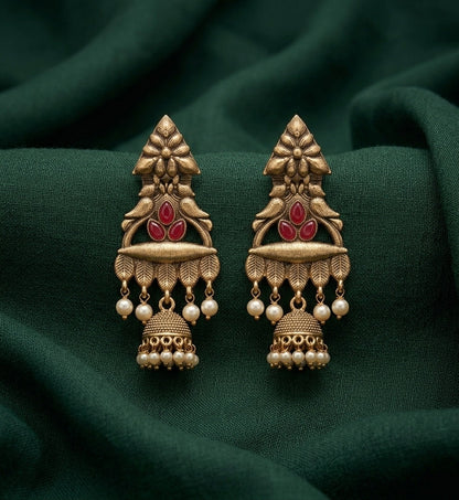 Gold Plated Stylish Fancy Stone Kashmiri Drop Earrings