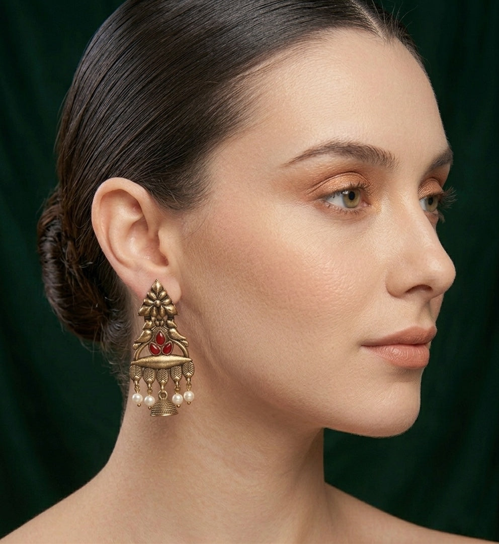 Gold Plated Stylish Fancy Stone Kashmiri Drop Earrings