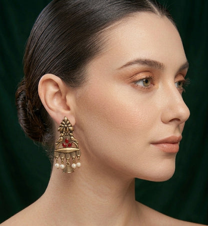 Gold Plated Stylish Fancy Stone Kashmiri Drop Earrings