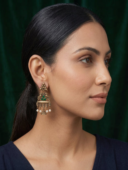 Gold Plated Stylish Fancy Stone Kashmiri Drop Earrings