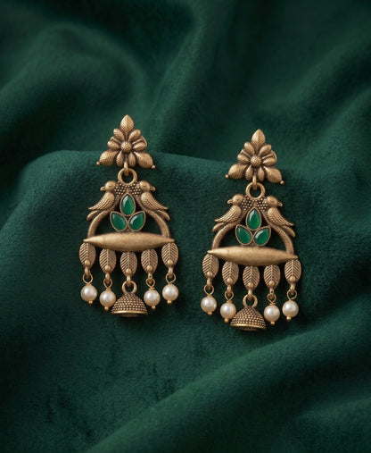 Gold Plated Stylish Fancy Stone Kashmiri Drop Earrings