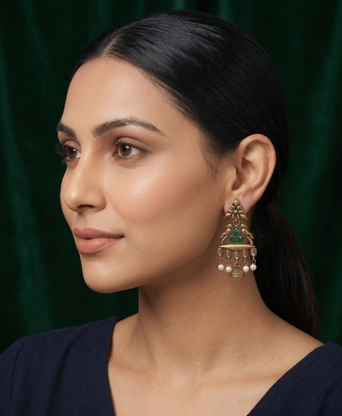 Gold Plated Stylish Fancy Stone Kashmiri Drop Earrings