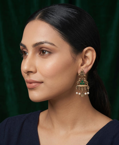 Gold Plated Stylish Fancy Stone Kashmiri Drop Earrings