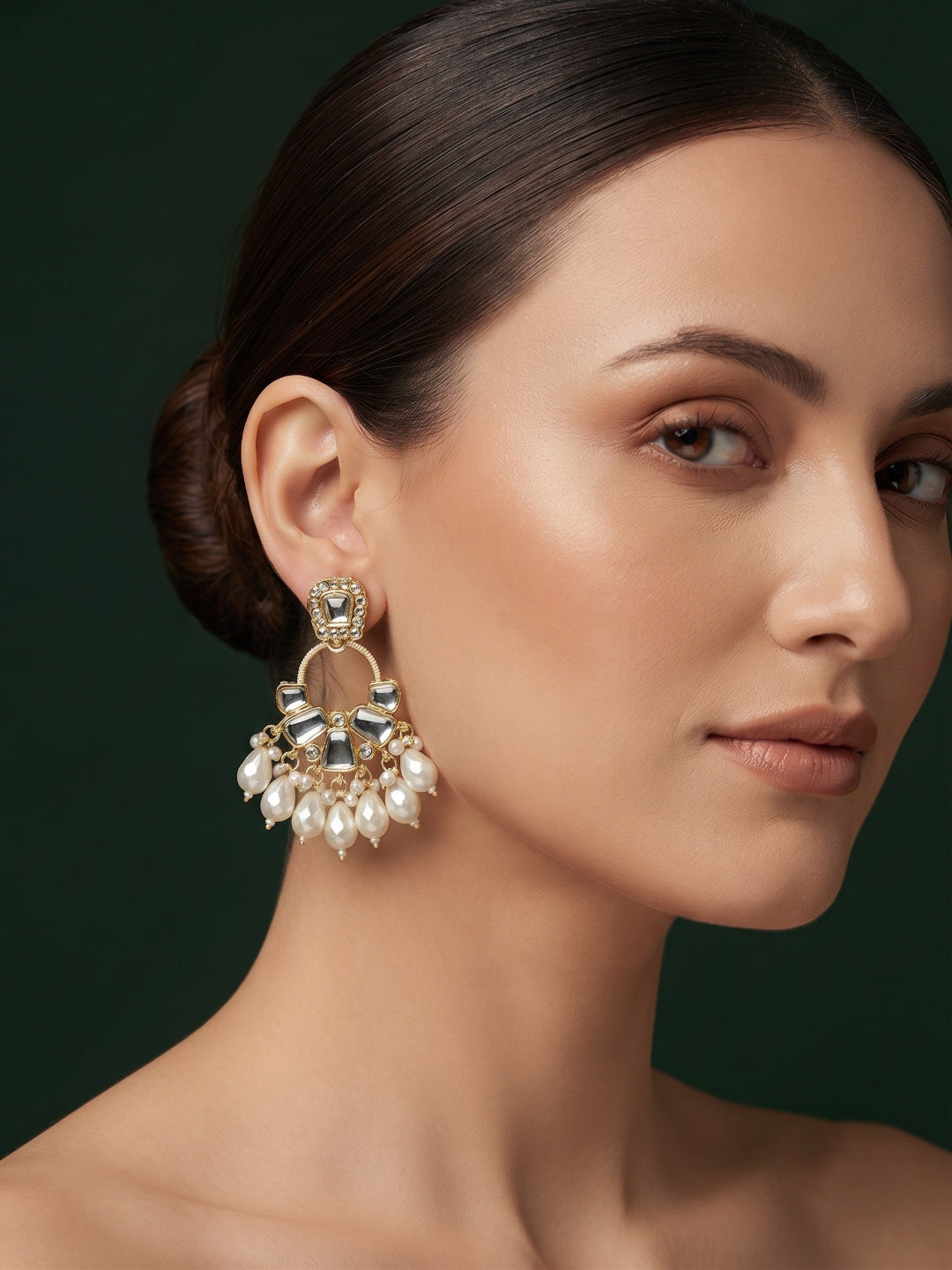 Kundan Studded And Pearls Beaded Drop Earrings