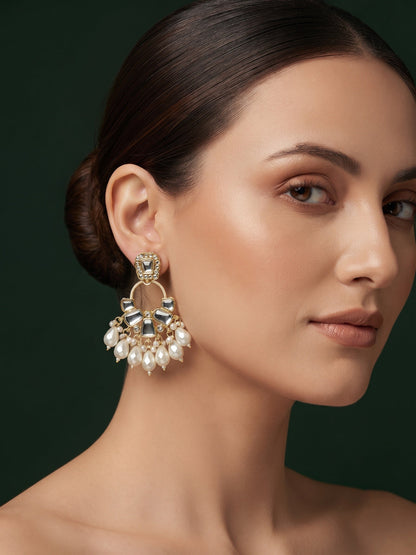 Kundan Studded And Pearls Beaded Drop Earrings