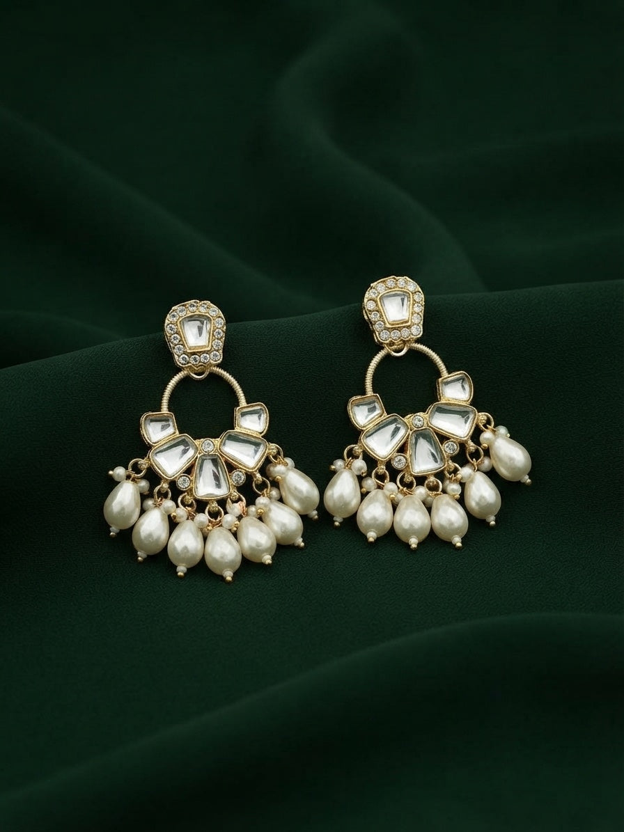 Kundan Studded And Pearls Beaded Drop Earrings