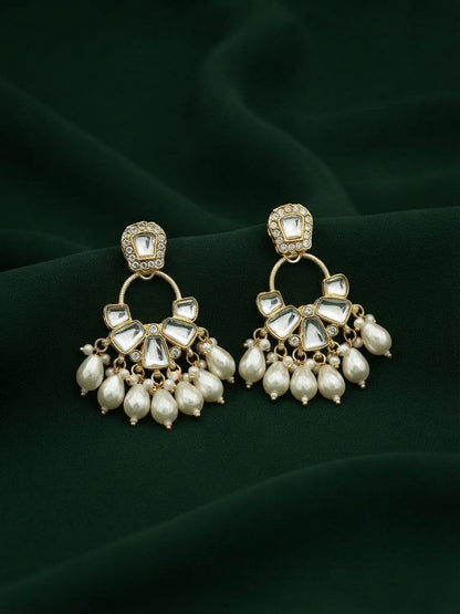 Kundan Studded And Pearls Beaded Drop Earrings