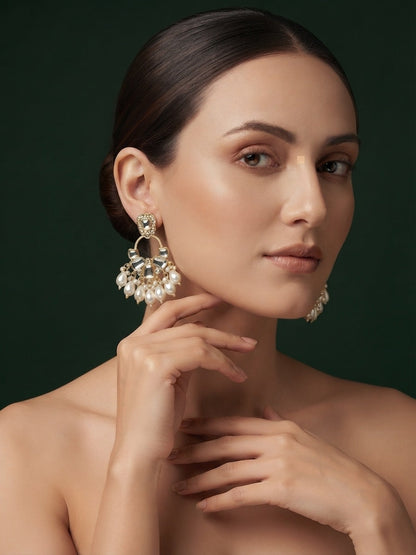 Kundan Studded And Pearls Beaded Drop Earrings