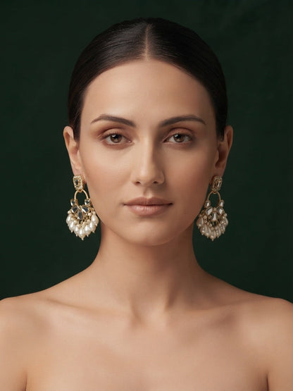 Kundan Studded And Pearls Beaded Drop Earrings