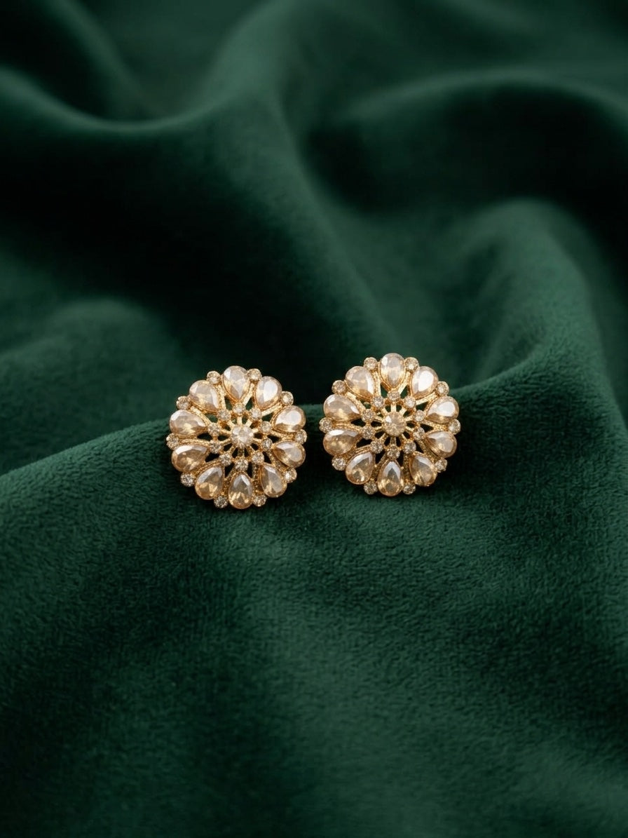 Gold Plated Fancy Kundan Beaded Studs