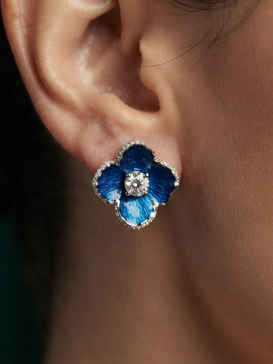 Gold Plated Blue Flower Stylish Studs
