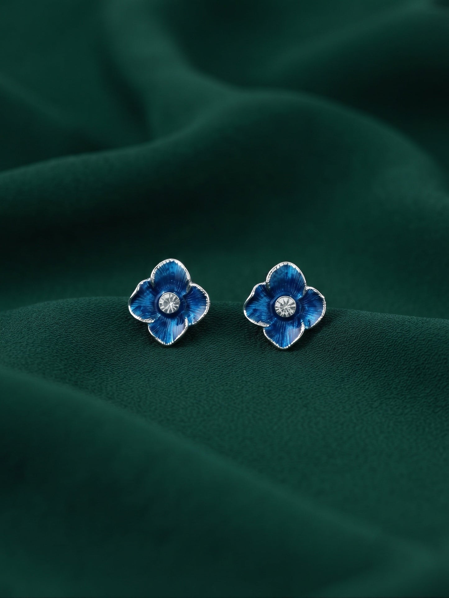 Gold Plated Blue Flower Stylish Studs