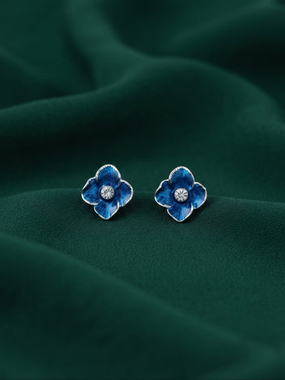 Gold Plated Blue Flower Stylish Studs