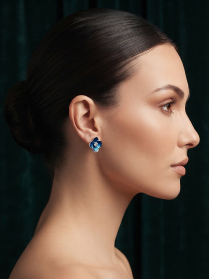 Gold Plated Blue Flower Stylish Studs
