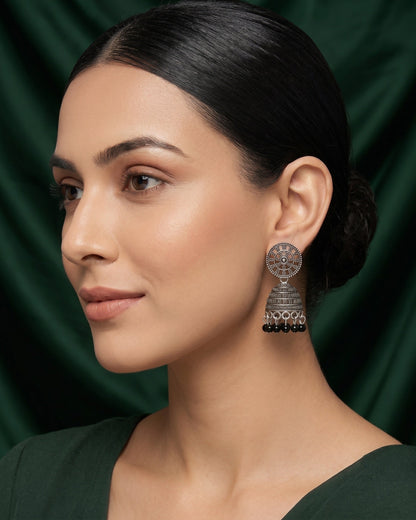 Silver Plated Oxidized With Beaded Traditional Jhumka