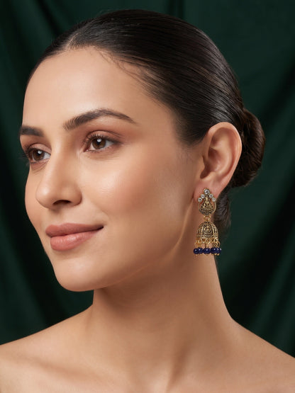 Gold Plated Oxidized With Beaded Traditional Jhumka