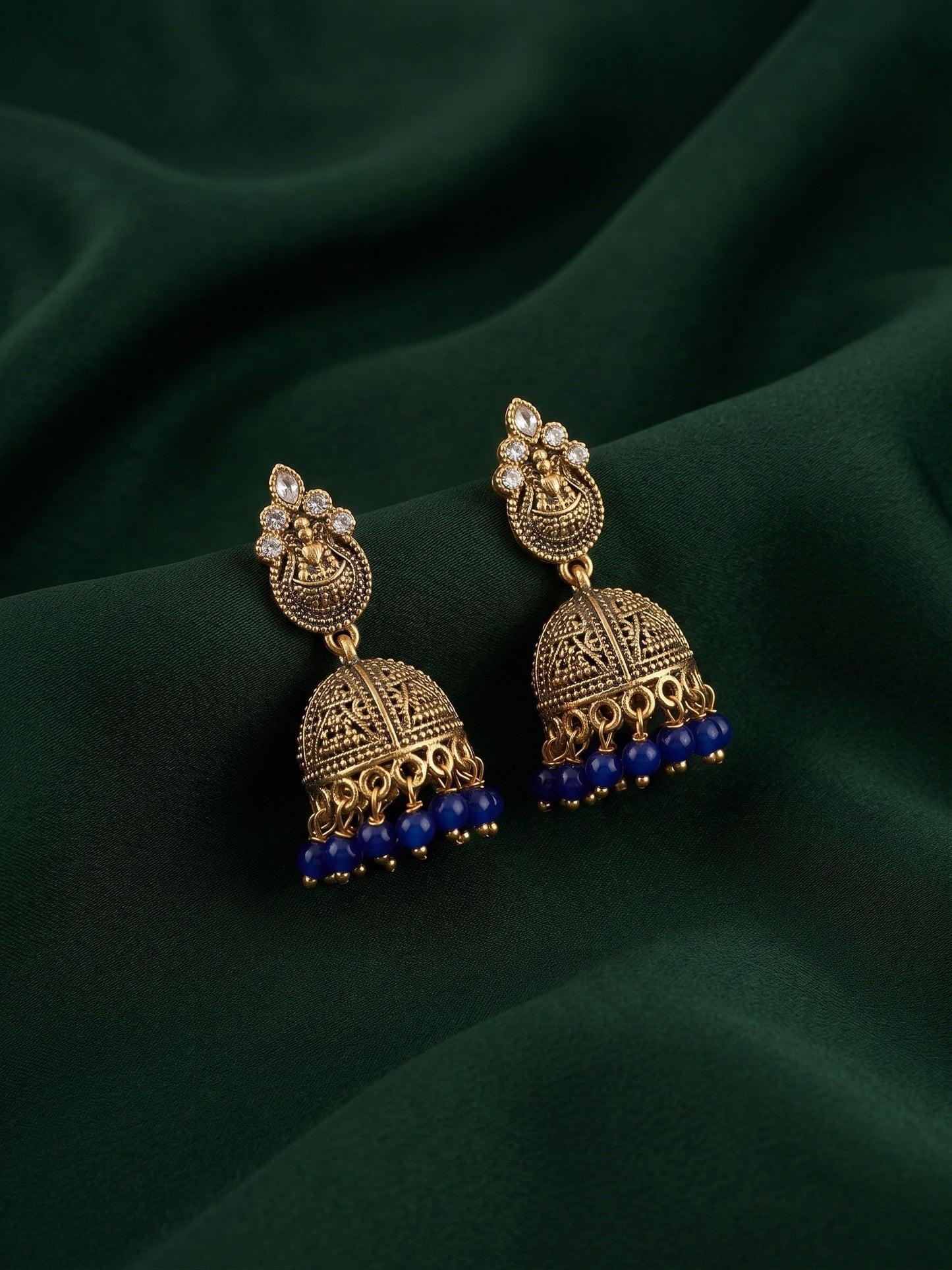 Gold Plated Oxidized With Beaded Traditional Jhumka