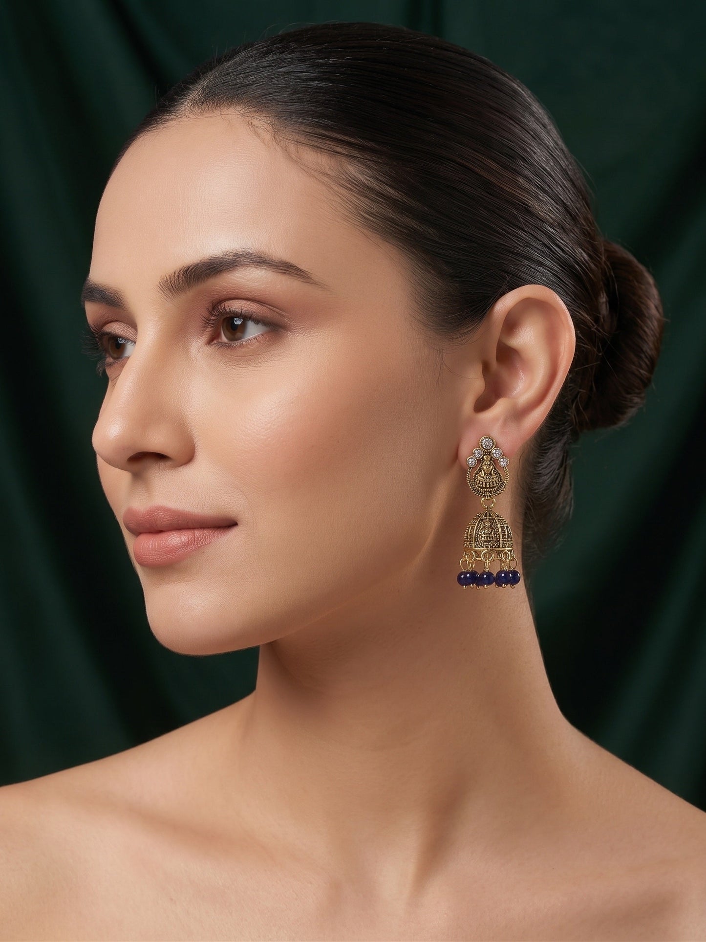 Gold Plated Oxidized With Beaded Traditional Jhumka