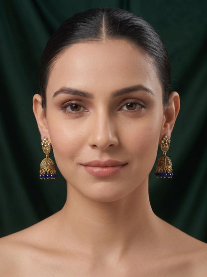 Gold Plated Oxidized With Beaded Traditional Jhumka