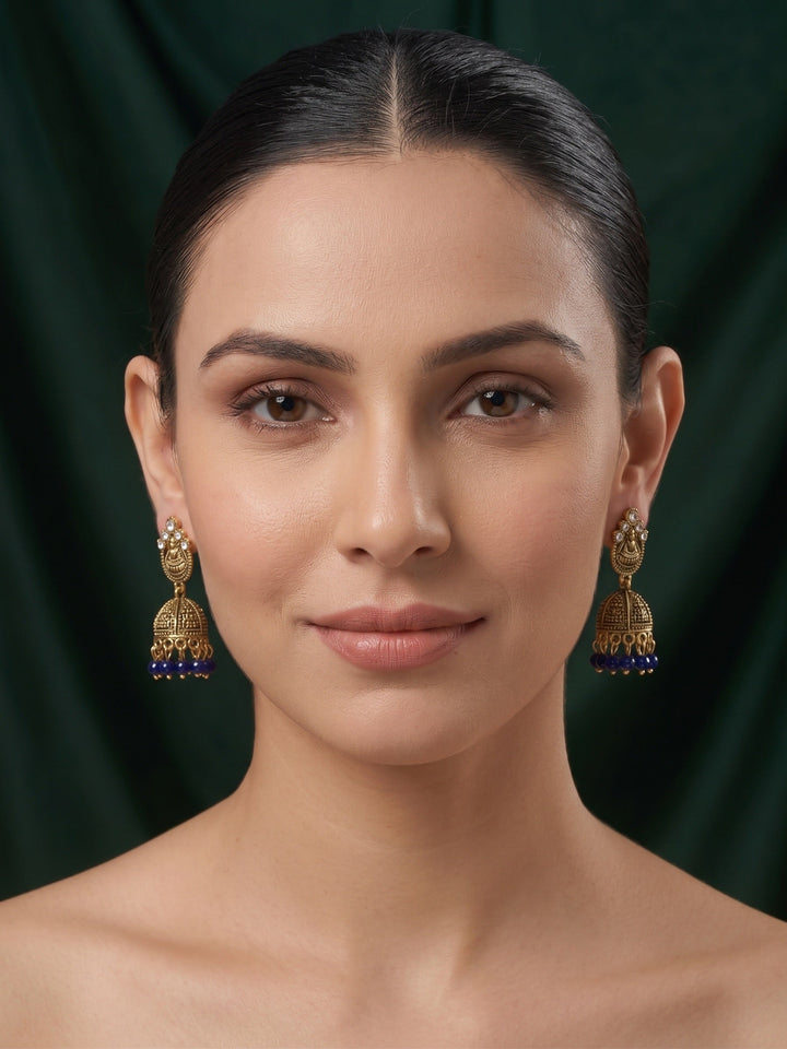 Gold Plated Oxidized With Beaded Traditional Jhumka