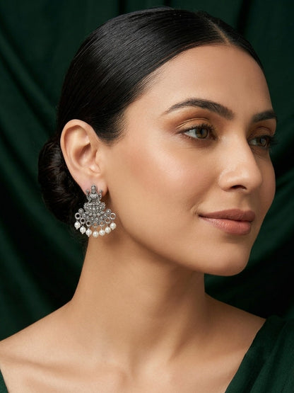 Silver Plated Oxidized With Beaded Traditional Earrings