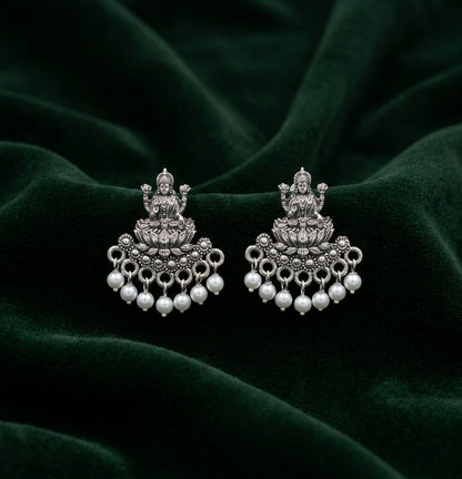 Silver Plated Oxidized With Beaded Traditional Earrings