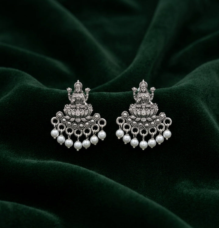 Silver Plated Oxidized With Beaded Traditional Earrings