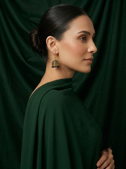 Gold Plated Oxidized With Beaded Jhumka