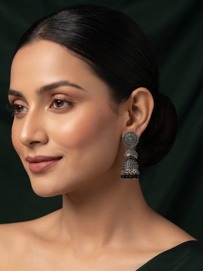 Silver Plated Oxidized With Beaded Traditional Jhumka