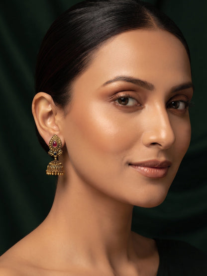 Gold Plated Oxidized With Beaded Traditional Jhumka