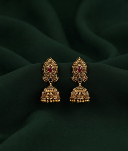 Gold Plated Oxidized With Beaded Traditional Jhumka