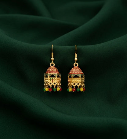 Gold Plated Multicolor Beaded Jhumki