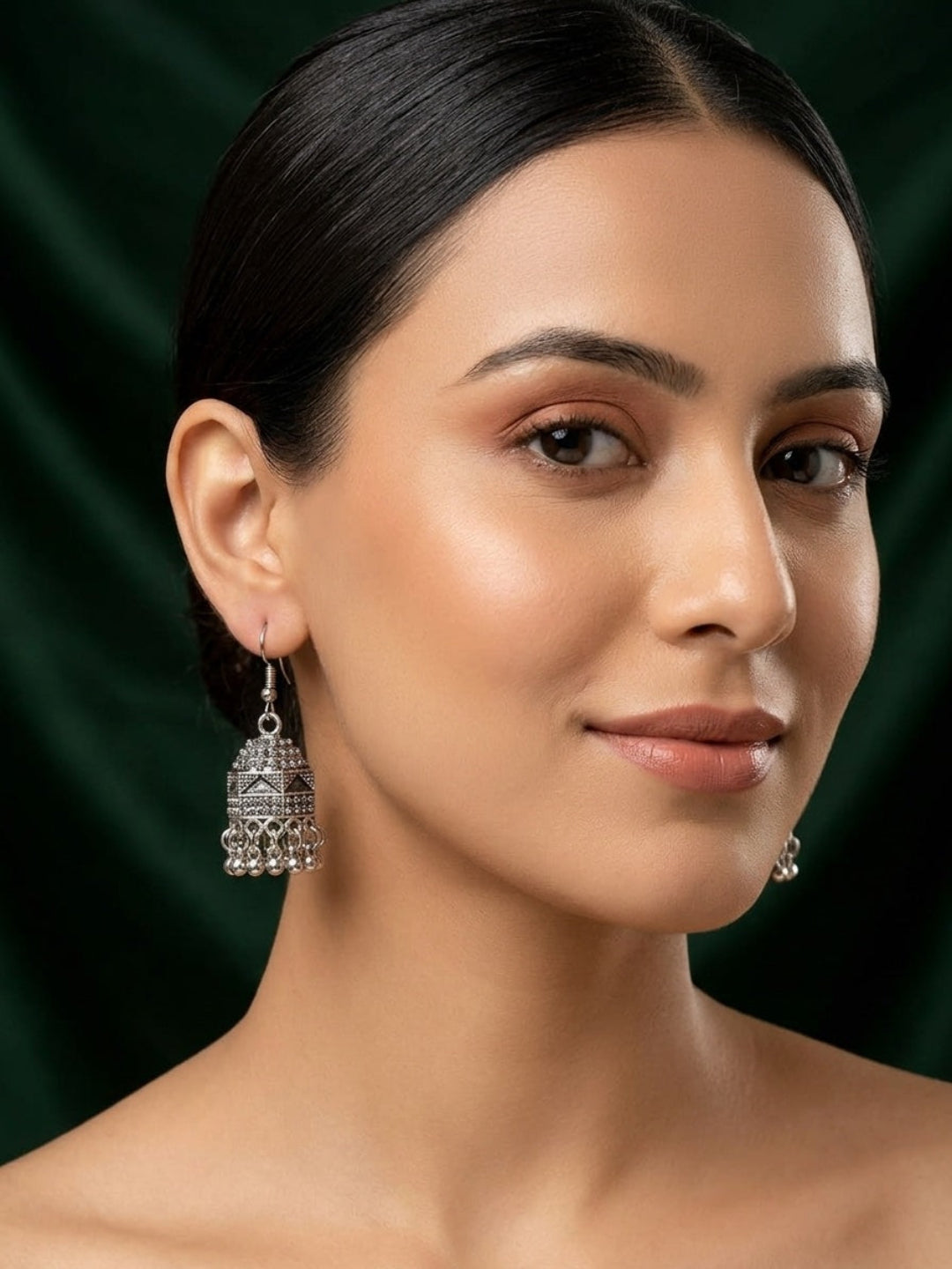 Silver Plated Oxidized With Beaded Jhumka