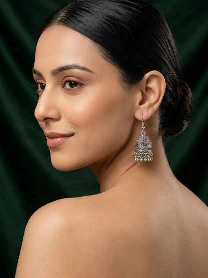 Silver Plated Oxidized With Beaded Jhumka