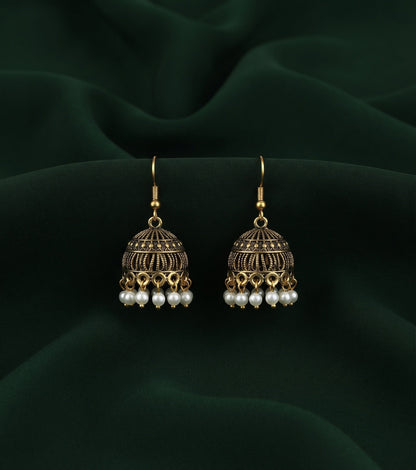 Gold Plated Oxidized With Beaded Jhumka
