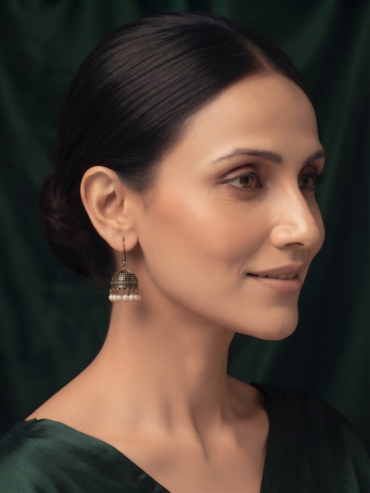Gold Plated Oxidized With Beaded Jhumka