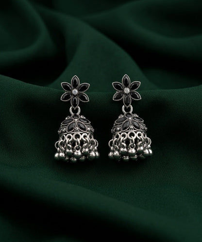 Silver Plated Oxidized Fancy Drop Earrings