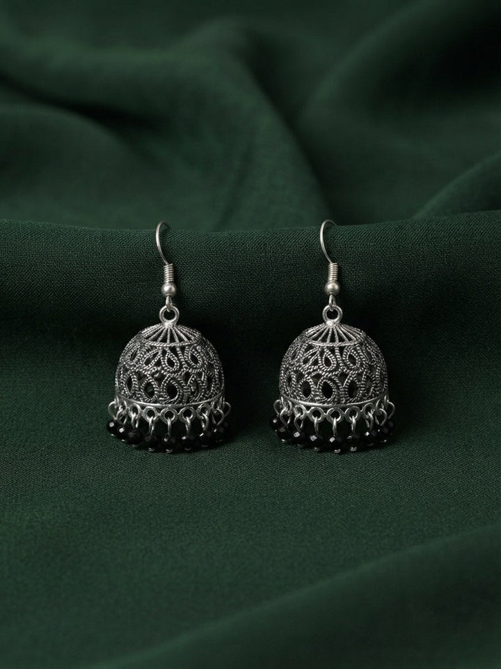 Silver Plated Oxidized With Beaded Jhumka