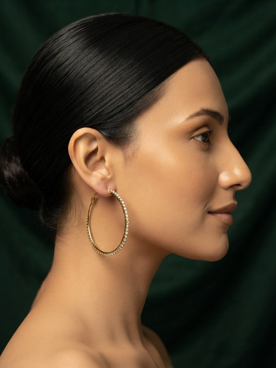 Women Gold Plated Beaded Trendy Hoops
