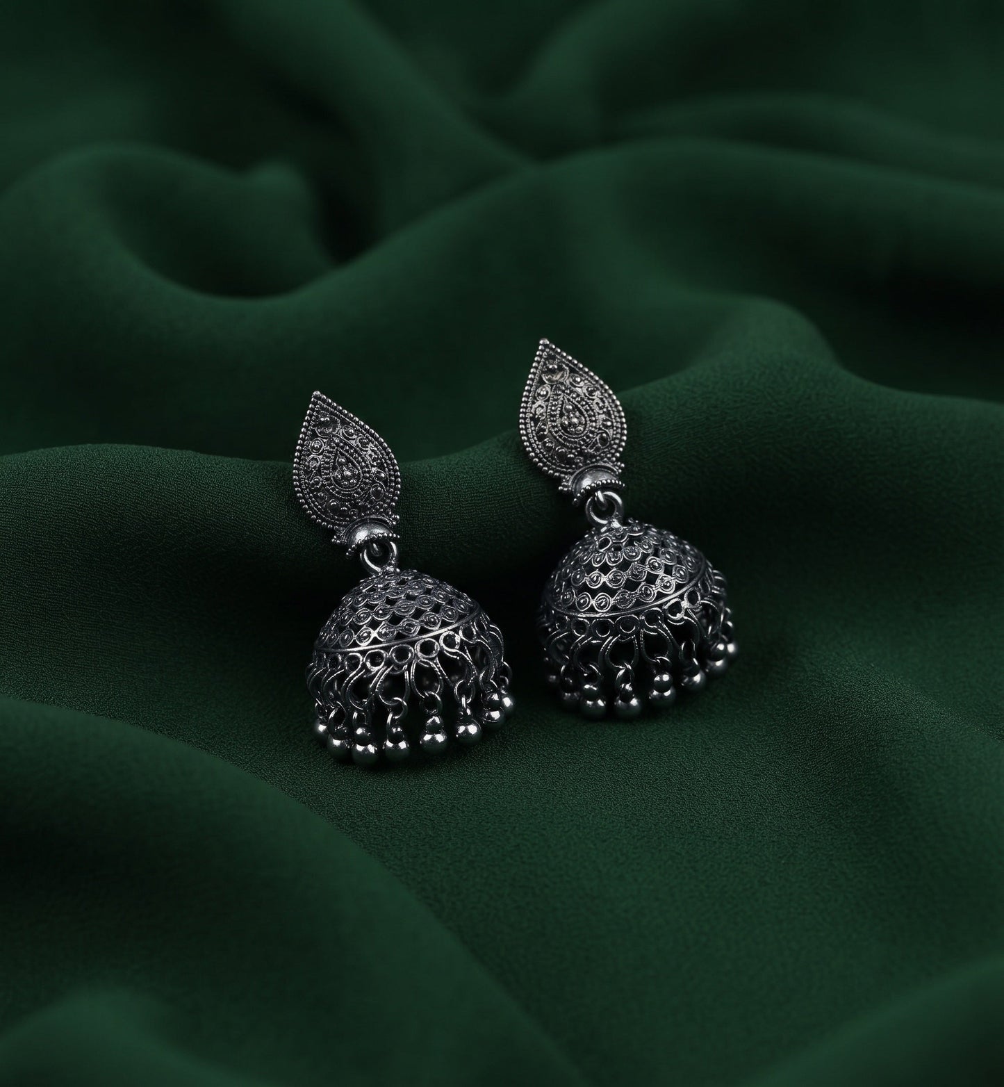 Silver Plated Oxidized With Beaded Jhumka