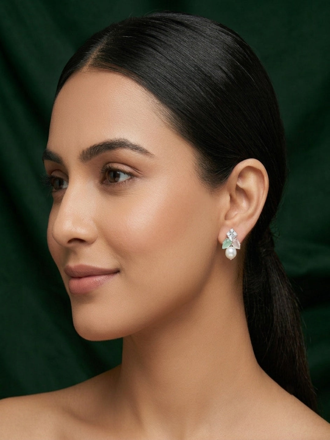 Silver Plated Diamond Fancy Flower Studs