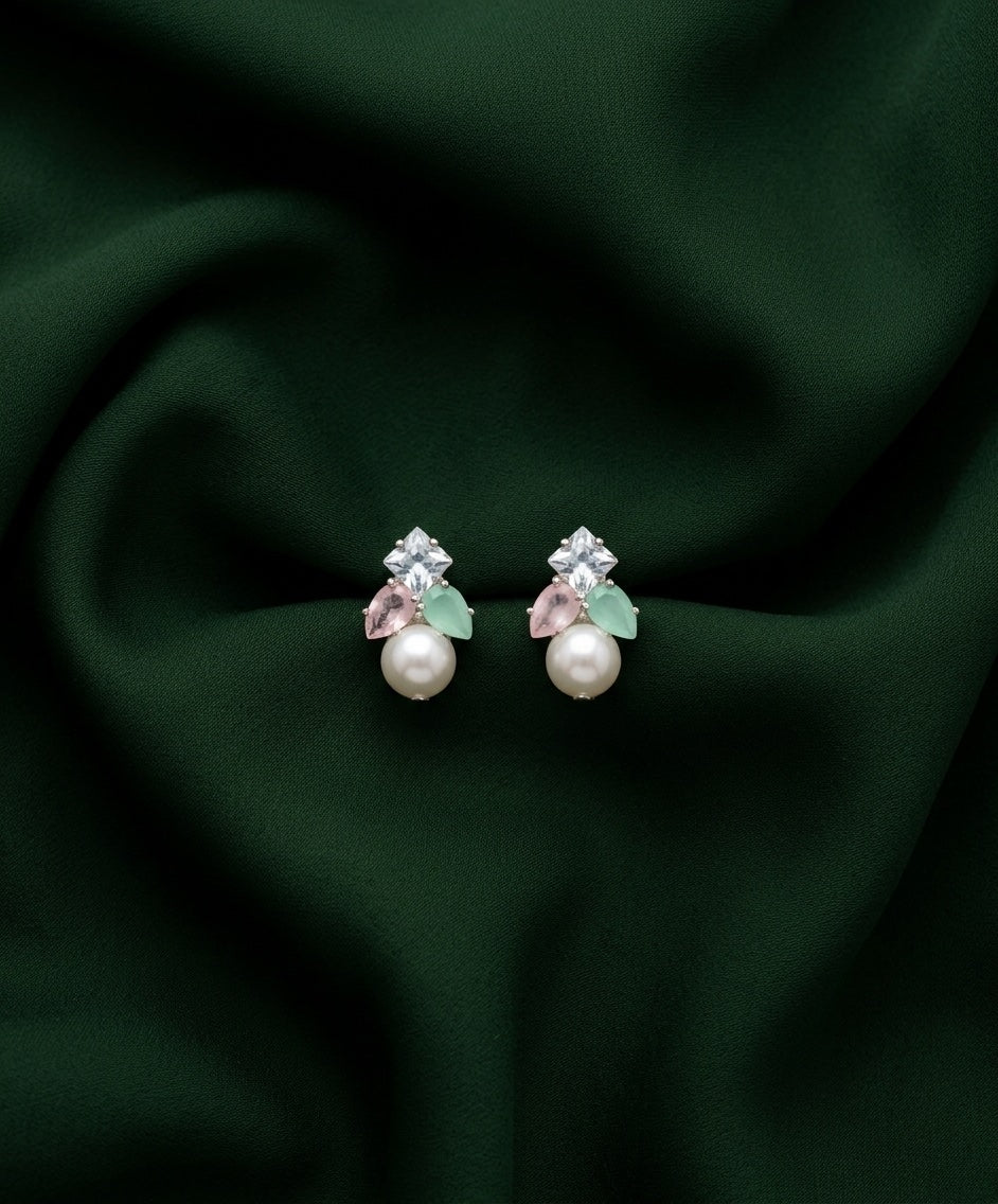 Silver Plated Diamond Fancy Flower Studs