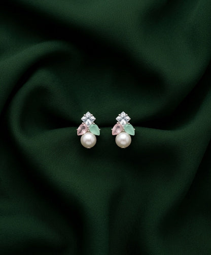 Silver Plated Diamond Fancy Flower Studs