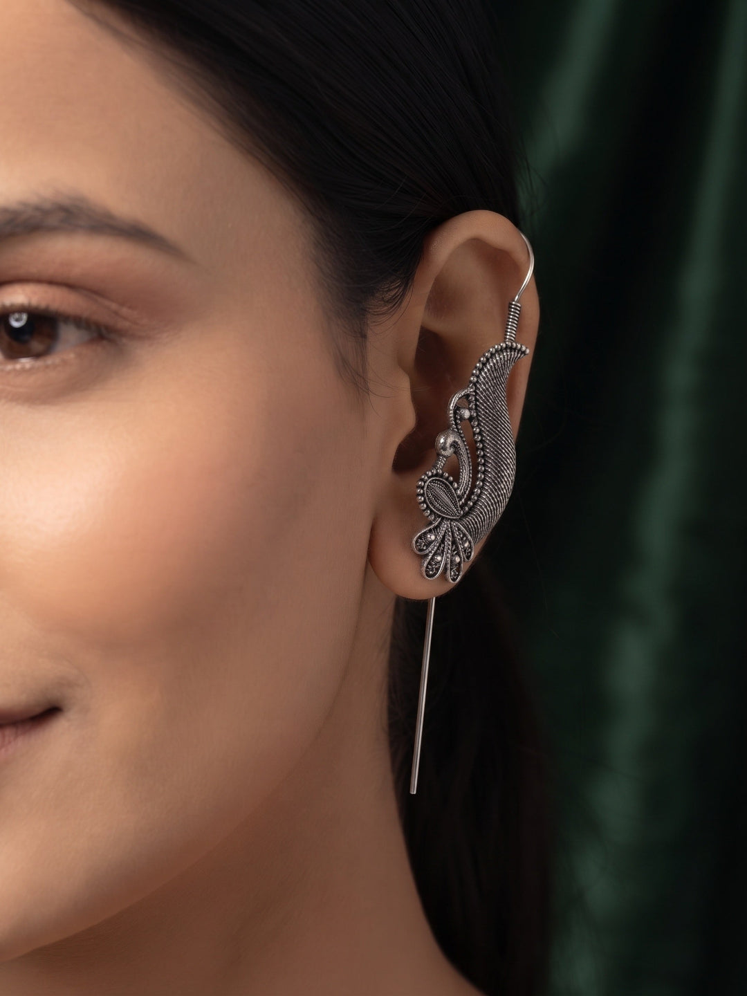 Silver Plated Oxidized Ethnic Design Ear Cuff