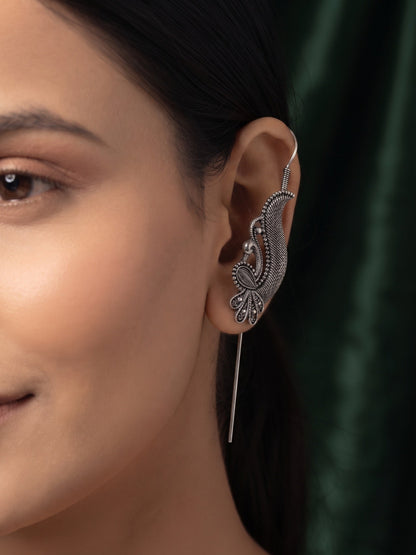 Silver Plated Oxidized Ethnic Design Ear Cuff