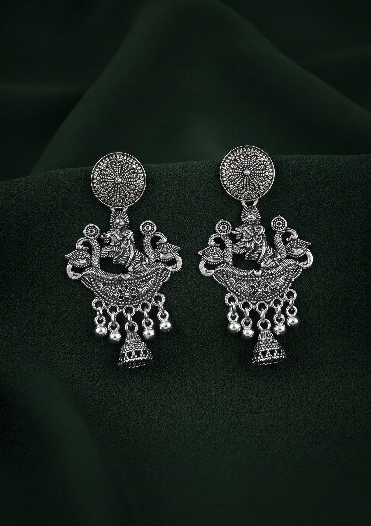 Silver Plated Oxidized Fancy Drop Earrings