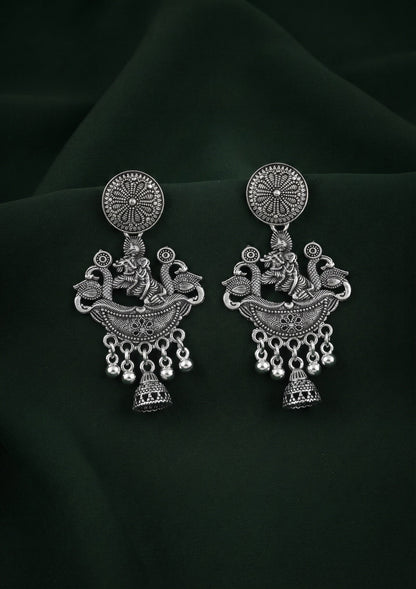 Silver Plated Oxidized Fancy Drop Earrings
