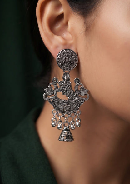 Silver Plated Oxidized Fancy Drop Earrings