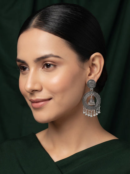 Silver Plated Oxidized Fancy Drop Earrings