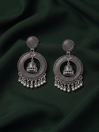 Silver Plated Oxidized Fancy Drop Earrings